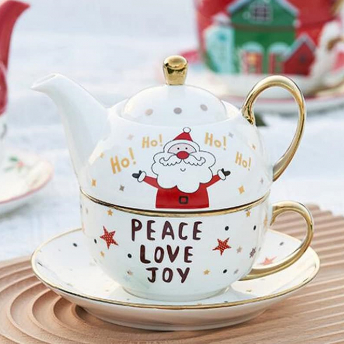 Ceainic cu ceasca Craciun PEACE, 370ml, Portelan [2]