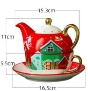 Ceainic cu ceasca Craciun HOUSE, 370ml, Portelan [3]