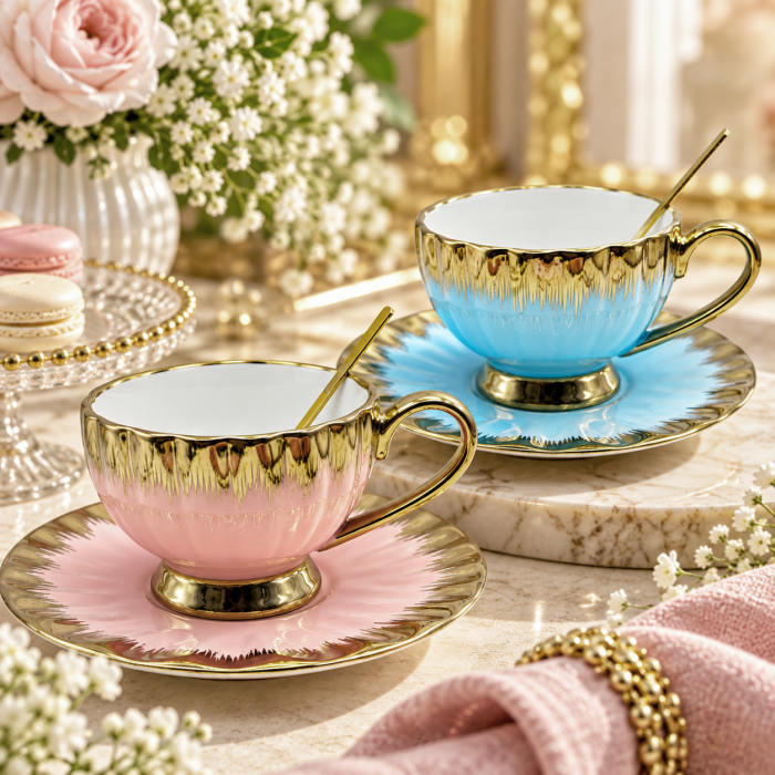 Set Ceasca 200 ml si Farfurie SUNNY - Roz auriu [3]