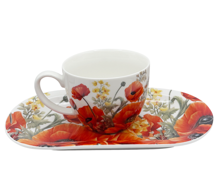 Set Ceasca 400 ml si Farfurie POPPY GARDEN - Decor cu maci rosii [2]