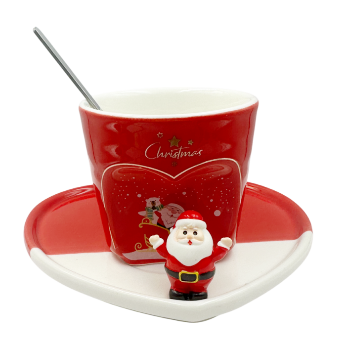 Set Ceasca cu Farfurioara Inima cu Mos Craciun JOY [2]
