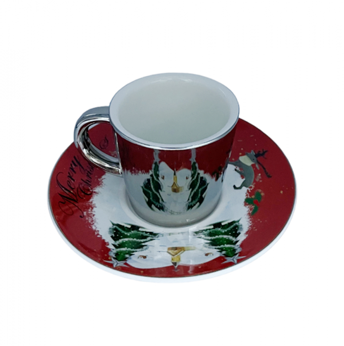 Set Ceasca si Farfurie Craciun MIRROR, Rosu, 150ml [2]