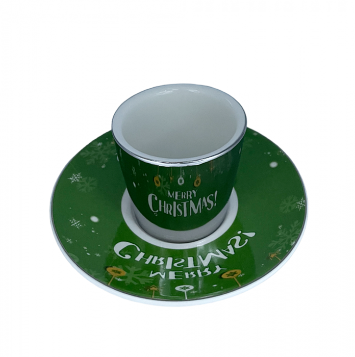 Set Ceasca si Farfurie Craciun XMAS MIRROR, Verde, 150ml [2]