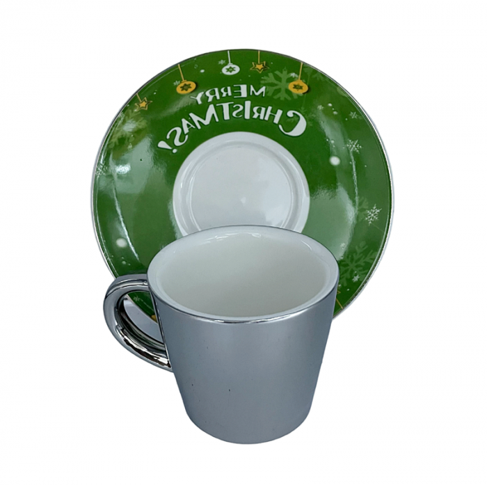 Set Ceasca si Farfurie Craciun XMAS MIRROR, Verde, 150ml [3]