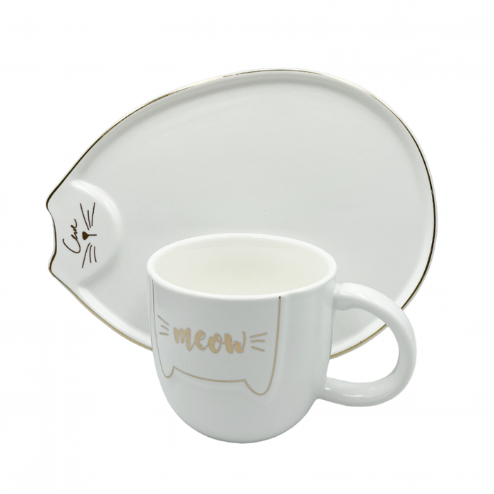 Set Ceasca si Farfurie, Pisica SIMBA, Alb, 200ml [3]