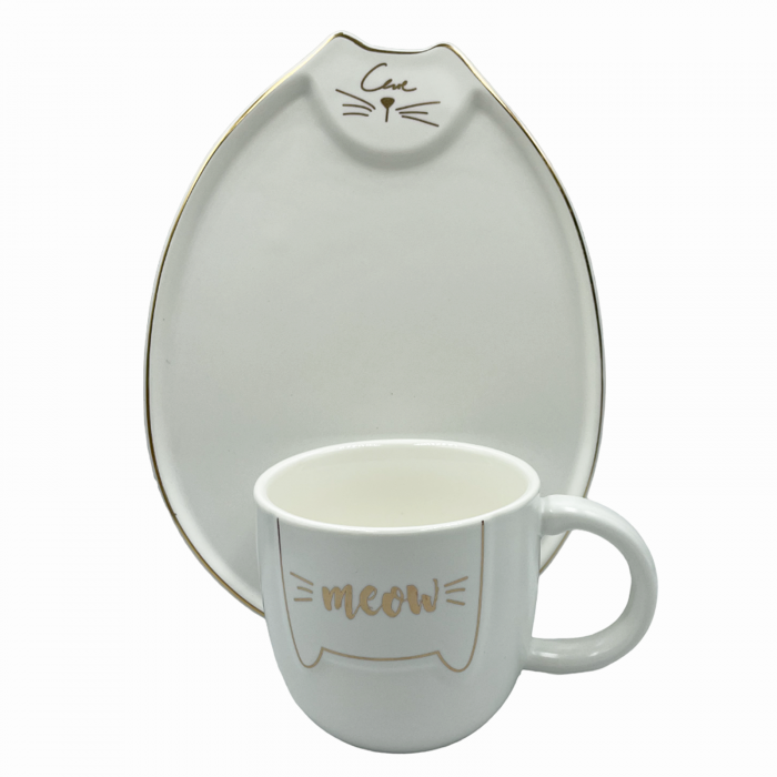Set 2 Cesti cu Farfurii, Pisica MEOW, 200ml [4]