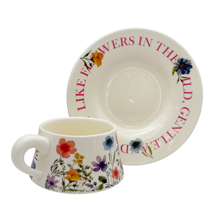 Set ceasca cu farfurioara Floral Garden – ceramica, ivoire cu flori [2]