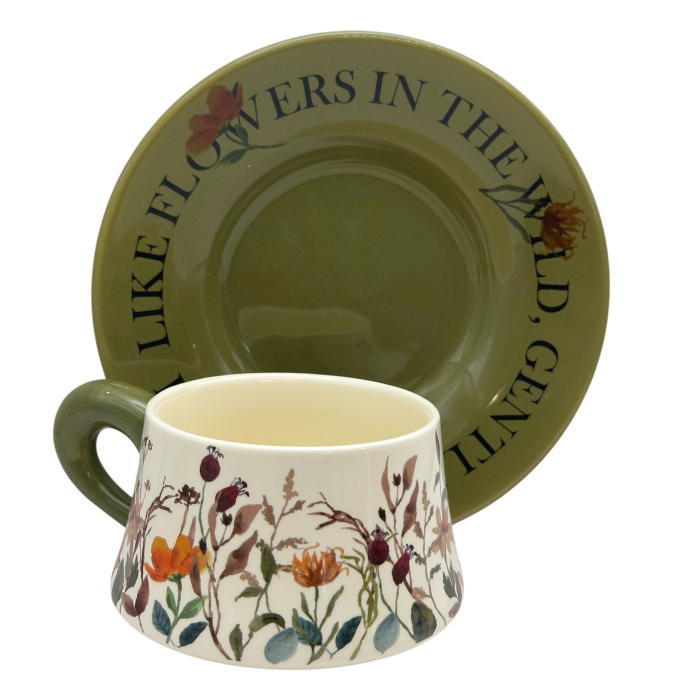 Set ceasca cu farfurioara Floral Garden – ceramica, verde cu flori [4]