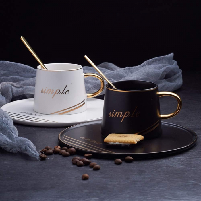 Set 2 cesti & 2 farfurii DENZEL Alb/ Negru, 220ml [2]