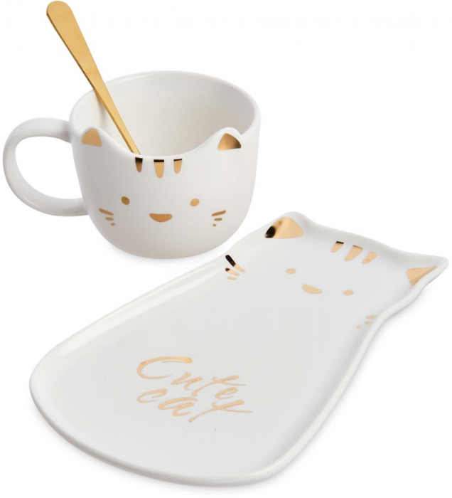 Set Ceasca si farfurie PISICA JOLLY, Alb, 180ml [2]