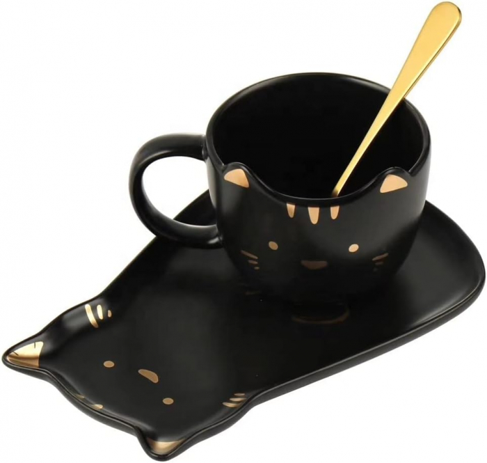 Set Ceasca si farfurie PISICA JOLLY, Negru, 180ml [5]