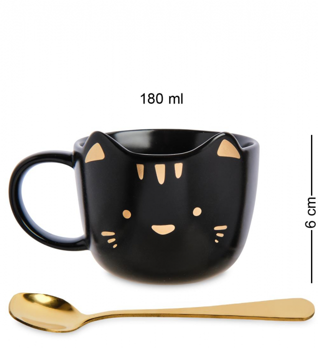 Set Ceasca si farfurie PISICA JOLLY, Negru, 180ml [4]