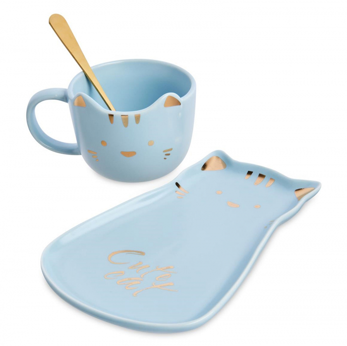 Set Ceasca si farfurie PISICA JOLLY, Bleu, 180ml [2]