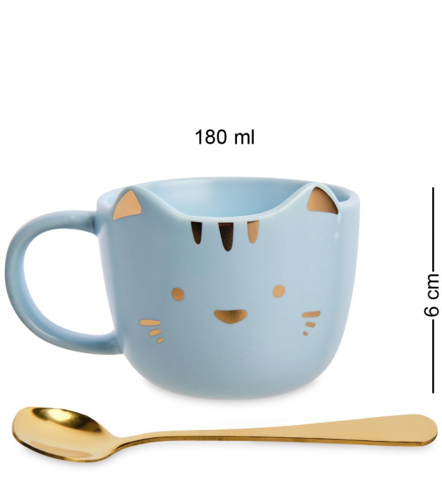 Set Ceasca si farfurie PISICA JOLLY, Bleu, 180ml [4]