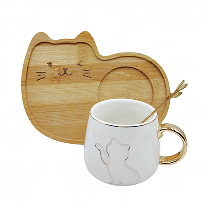 Set Ceasca si Farfurie, PISICA SAMMY, Alb, 180ml [3]