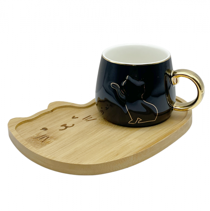 Set Ceasca si Farfurie, PISICA SAMMY, Negru, 180ml [1]
