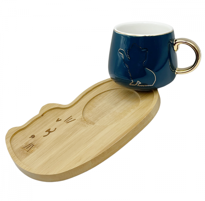 Set Ceasca si Farfurie, PISICA SAMMY, Albastru ocean, 180ml [2]