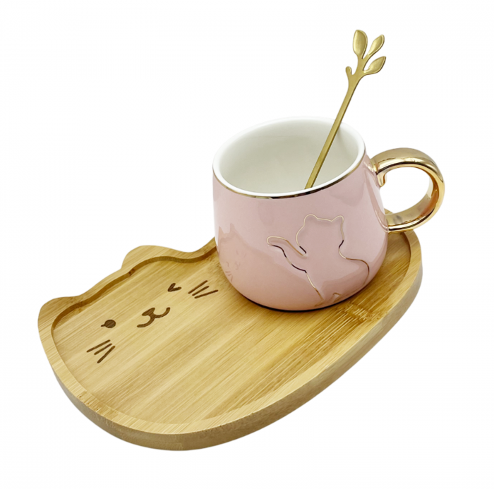 Set Ceasca si Farfurie, PISICA SAMMY, Roz, 180ml [3]