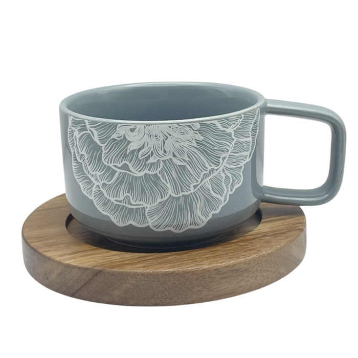 Set ceasca si farfurie RUTH, Gri Alb, 250ml [1]