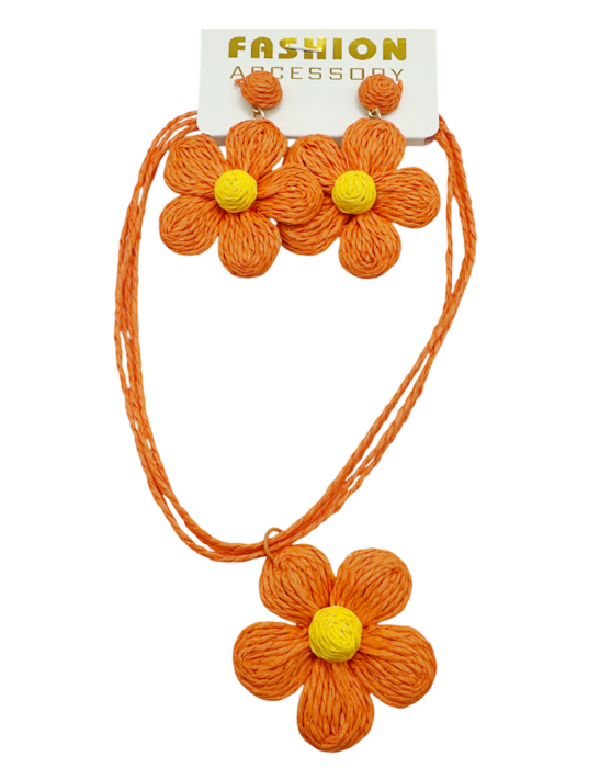 Set Colier & Cercei FLOWER, Portocaliu [1]