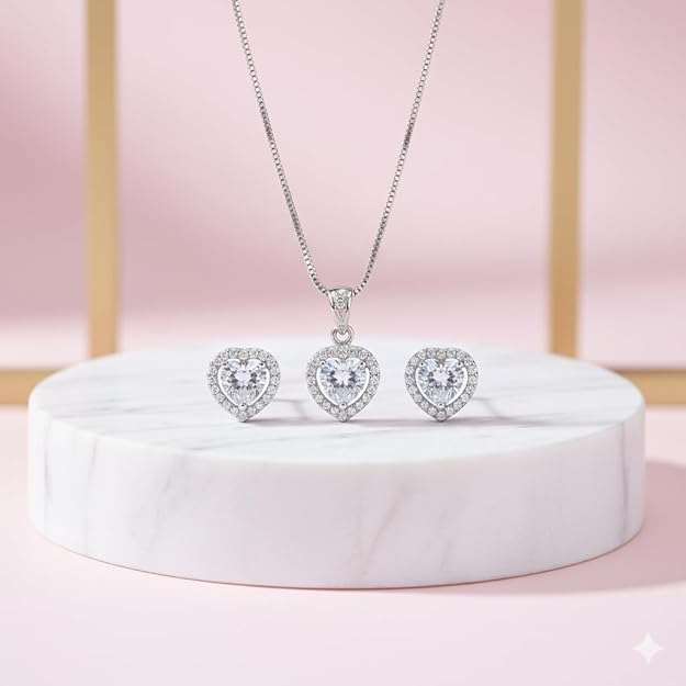 Set Cercei si Pandantiv Inima din zirconiu ELOISE, Argintiu [4]