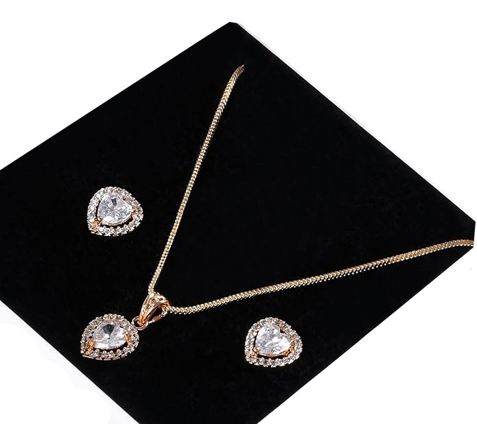 Set Colier cu Cercei zirconiu HEART, Auriu [2]