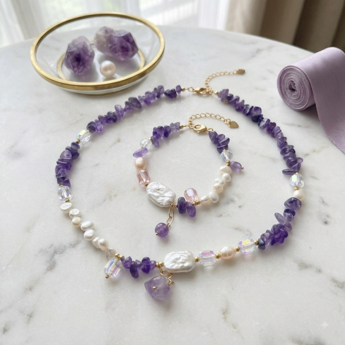 Set colier si bratara cu perle si ametist PURPLE GRACE [3]