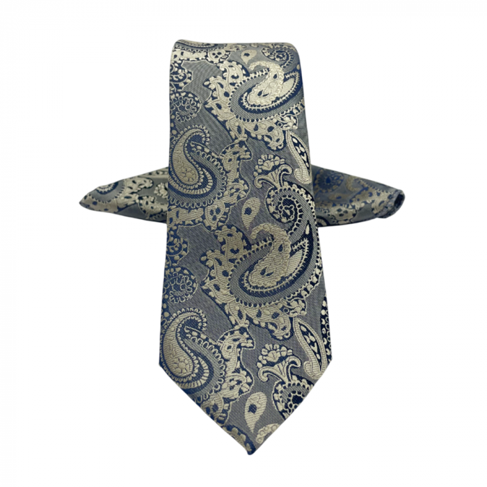 Set cravata cu batista de buzunar Paisley DEAN, Gri/ Bej [1]