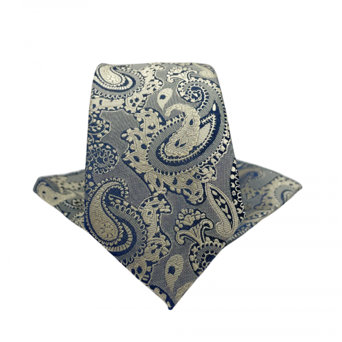 Set cravata cu batista de buzunar Paisley DEAN, Gri/ Bej [5]