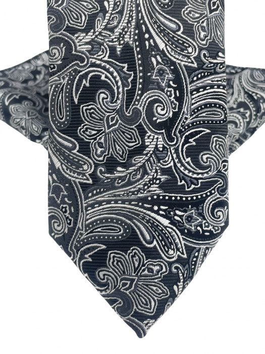 Set cravata cu batista de buzunar Paisley RICKY, Negru Alb [3]