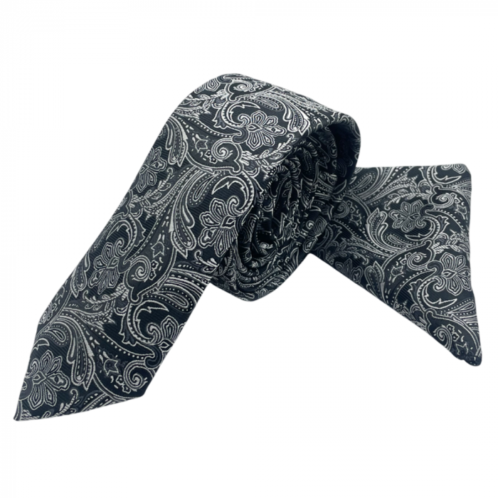 Set cravata cu batista de buzunar Paisley RICKY, Negru Alb [2]