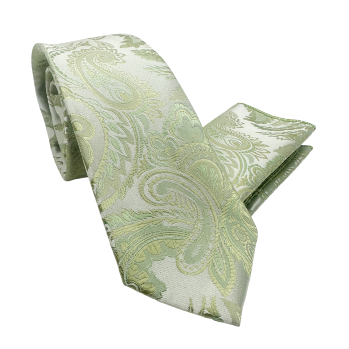 Set cravata cu batista de buzunar Paisley MARK, Verde fistic [3]
