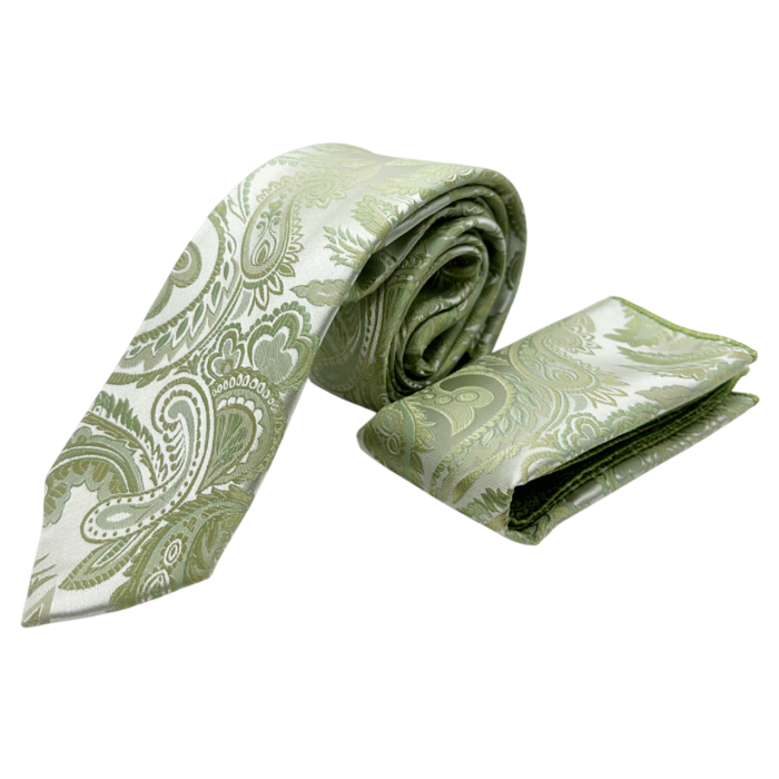 Set cravata cu batista de buzunar Paisley MARK, Verde fistic [1]