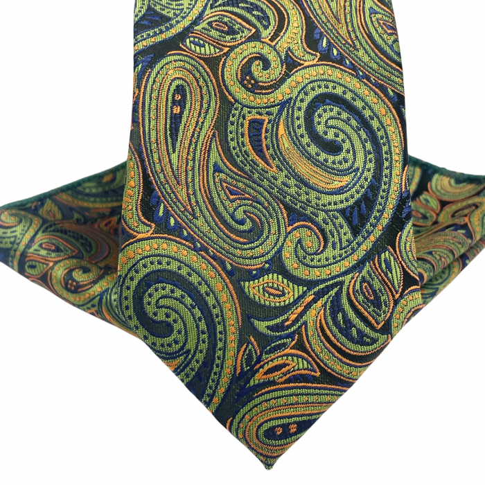 Set cravata cu batista de buzunar Paisley MARK, Verde Negru [2]