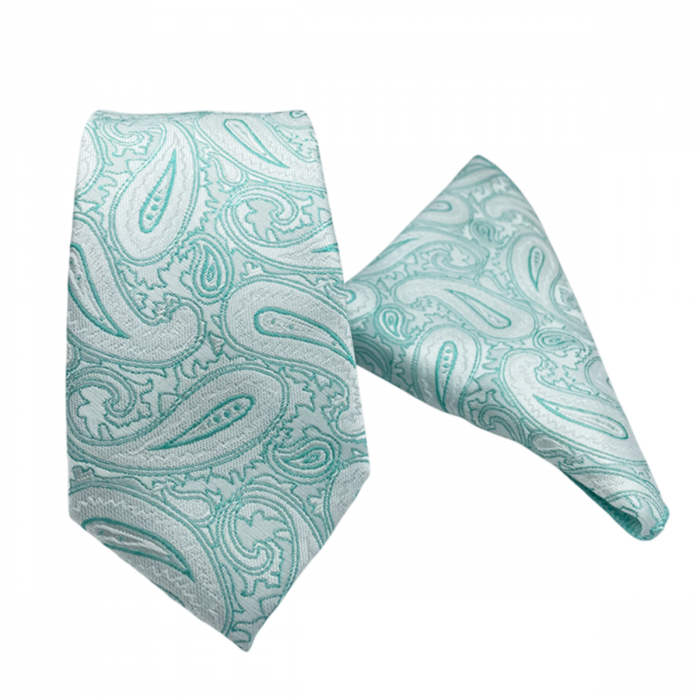 Set cravata cu batista de buzunar Paisley MARK, Verde menta [3]