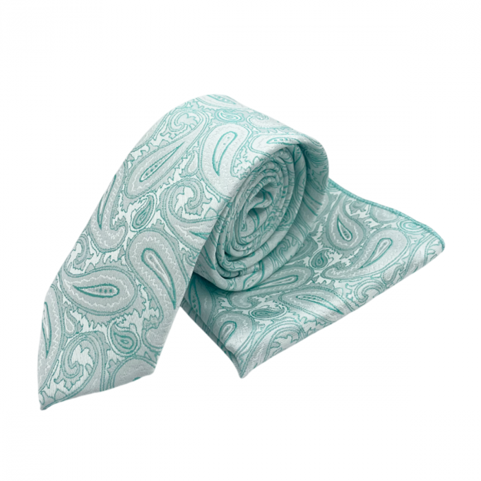 Set cravata cu batista de buzunar Paisley MARK, Verde menta [2]