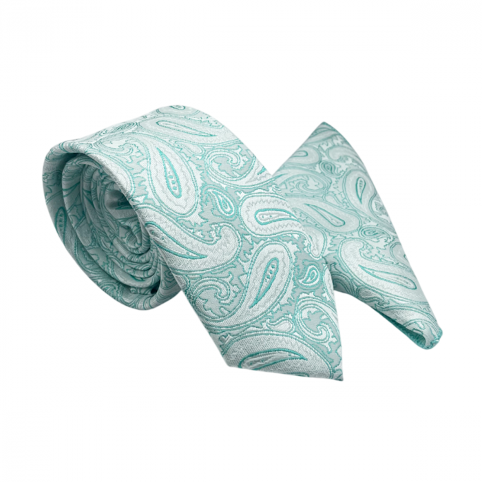 Set cravata cu batista de buzunar Paisley MARK, Verde menta [4]