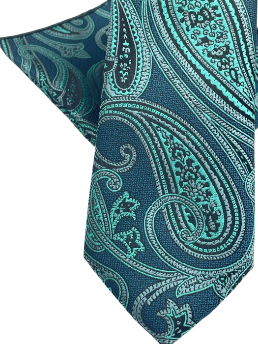 Set cravata cu batista de buzunar Paisley MARK, Verde ocean [3]