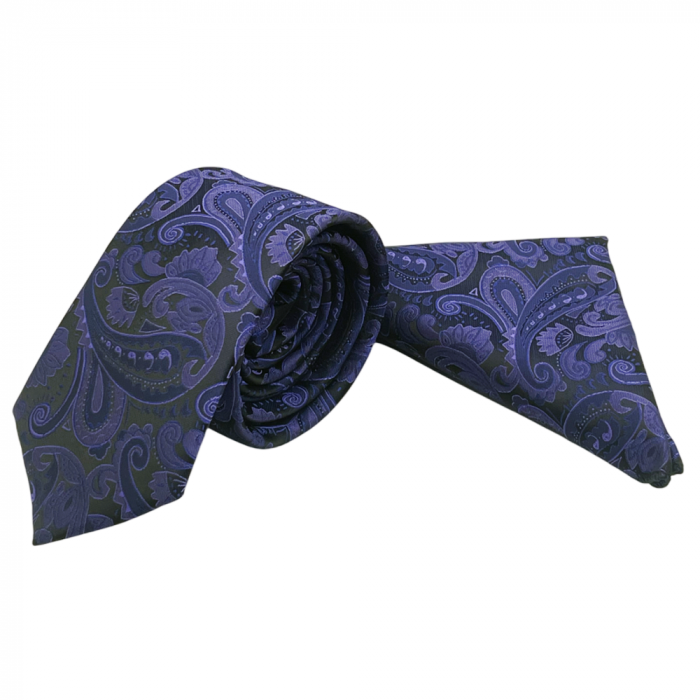 Set cravata cu batista de buzunar Paisley RICKY, Mov Negru [2]