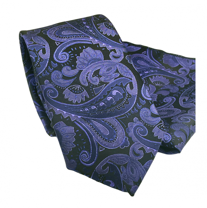 Set cravata cu batista de buzunar Paisley RICKY, Mov Negru [4]