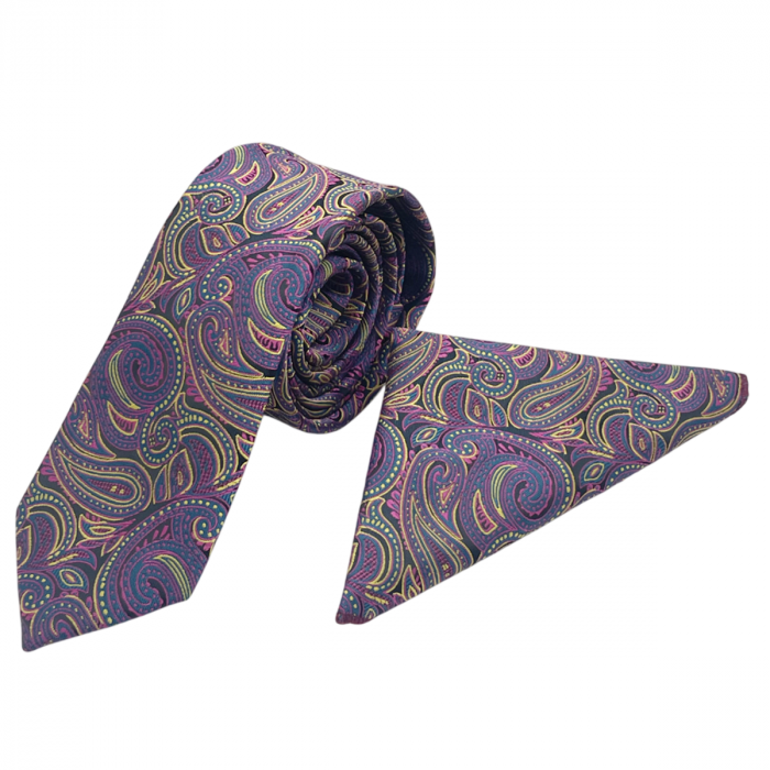 Set cravata cu batista de buzunar Paisley RUDD, Mov [5]