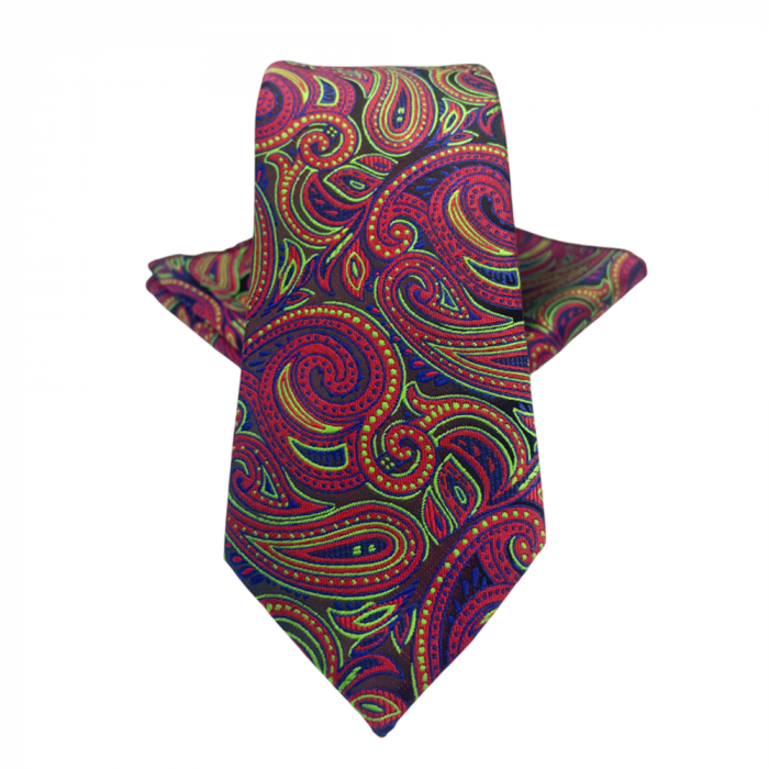 Set cravata cu batista de buzunar Paisley RUDD, Magenta [1]
