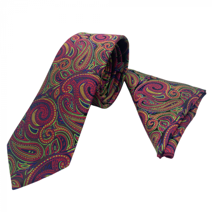 Set cravata cu batista de buzunar Paisley RUDD, Magenta [2]
