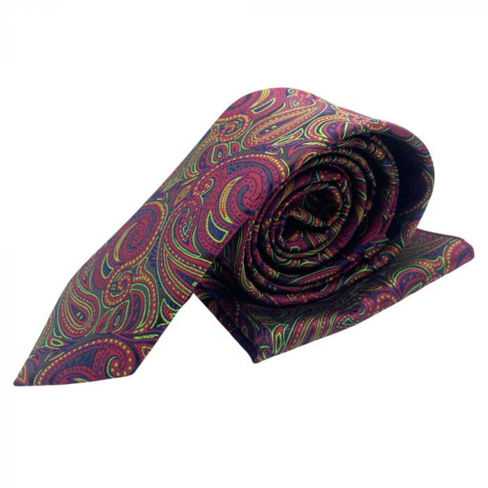 Set cravata cu batista de buzunar Paisley RUDD, Magenta [3]