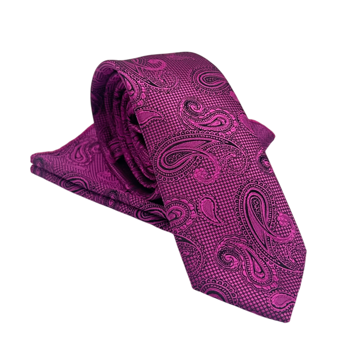 Set Cravată și Batista Fuchsia Paisley [2]