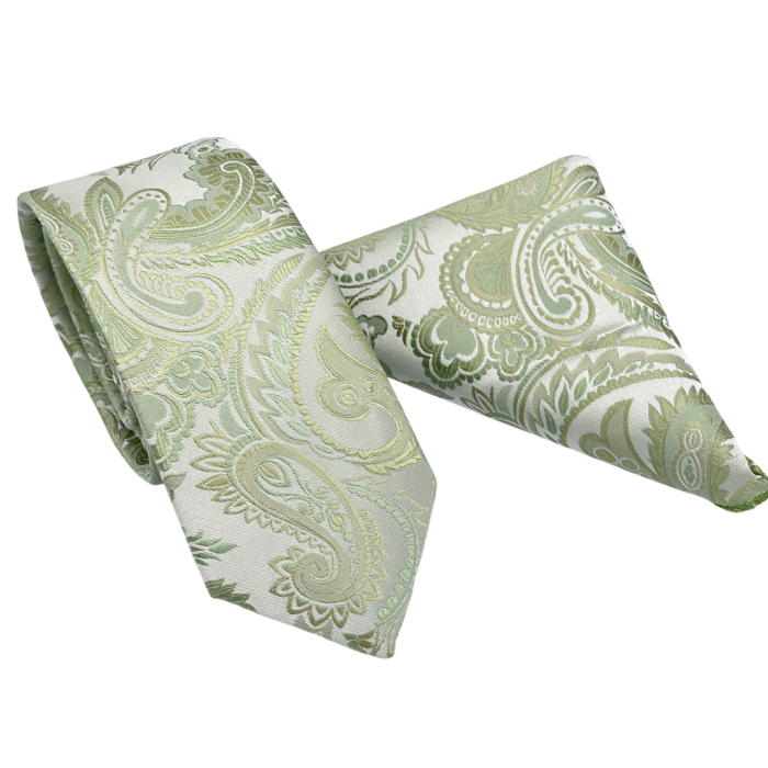 Set Cravata si Batista FRANCO- Model Paisley Verde Ivoire [2]