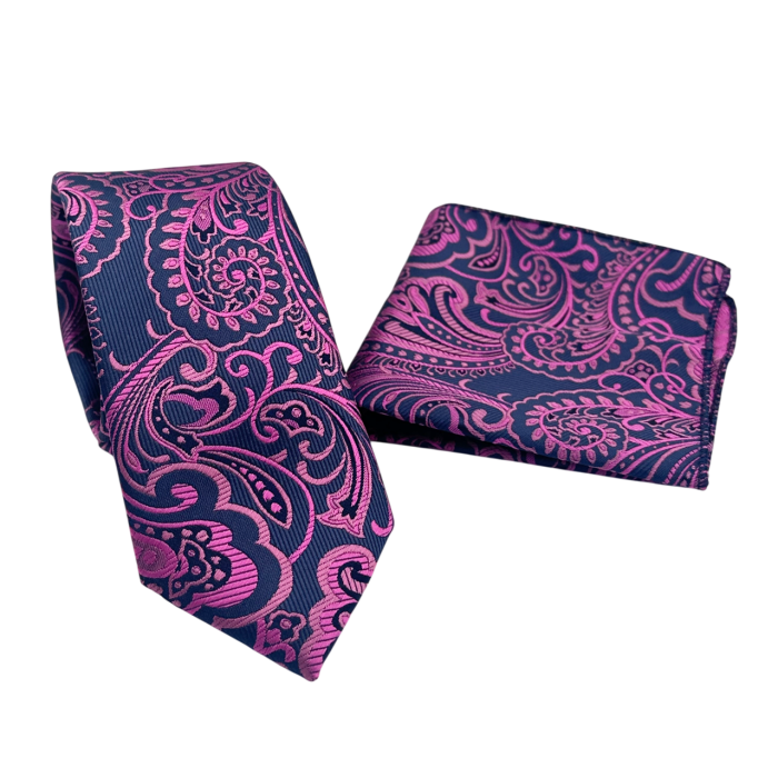 Set Cravata si Batista ROYAL Model Paisley - Fucsia Bleumarin [2]