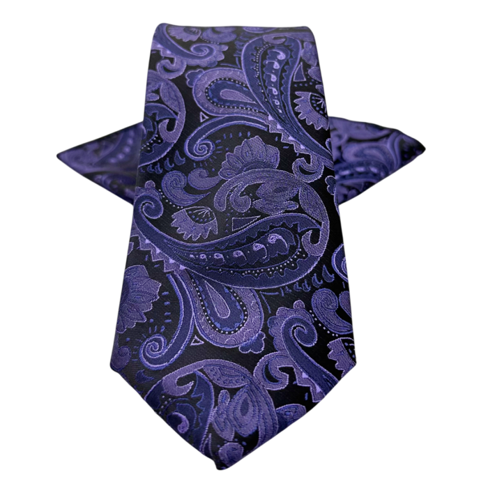 Set cravata si batista ROYAL, Model Paisley, Mov/ Negru [2]