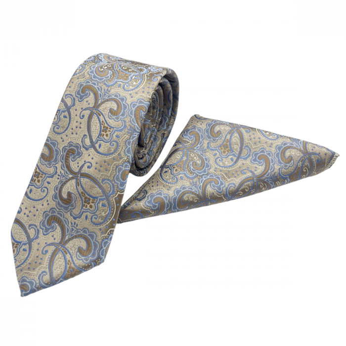 Set cravata slim cu batista Paisley AKRON, Bej Bleu [3]