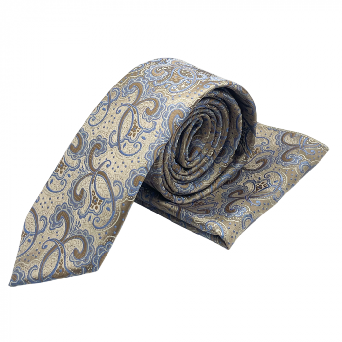 Set cravata slim cu batista Paisley AKRON, Bej Bleu [2]